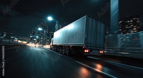 Night city truck on highway