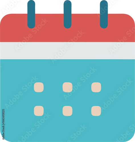 A stylized calendar icon in flat design, featuring a simple layout with dates displayed