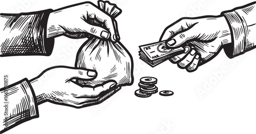 Illustrative depiction of a financial transaction involving mone