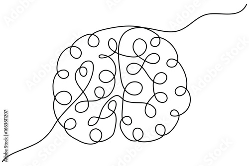 Continuous single line art drawing of the Human Brain of a human organ concept vector