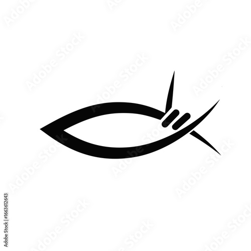 Ichthys Christian fish symbol with the Deaf ‘I love you’ hand gesture incorporated into the design