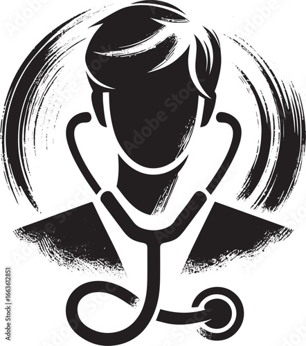 Abstract doctor with stethoscope icon created with brush stroke