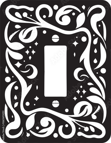 Elegant Black and White Decorative Light Switch Plate with Floral and Celestial Details