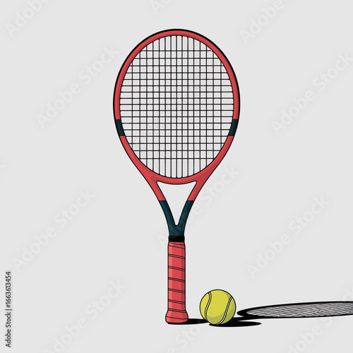 A vibrant red tennis racket placed alongside a bright yellow tennis ball, showcasing the energy and excitement of tennis as a dynamic sport.