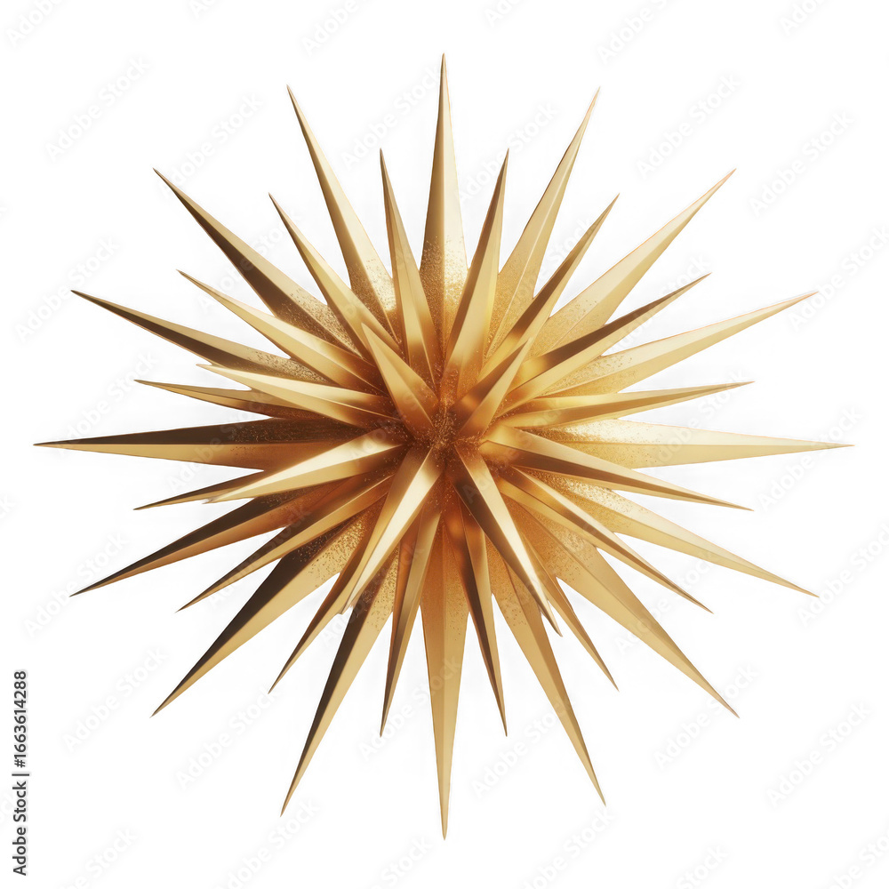 Fototapeta premium 3d rendered golden starburst decoration isolated on transparent background.