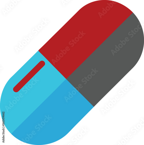 A vibrant, graphic illustration of a colorful pill, representing medicine and healthcare. It showcases a capsule-shaped design in a bright, eye-catching palette