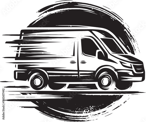 Express Delivery Van Sumi-e Style, Artistic Brush Strokes for Mo
