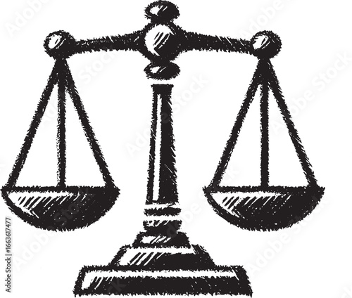 Illustration of a Hand-Drawn Scale of Justice Symbolizing Law, Balance, and Fairness