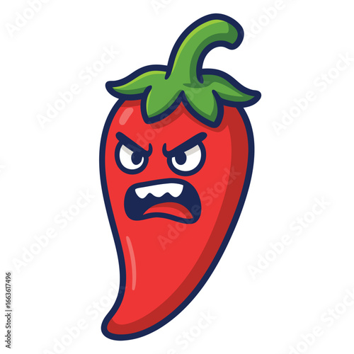 Angry Chili Pepper Cartoon Illustration – Spicy Red Hot Pepper with Face Expression 