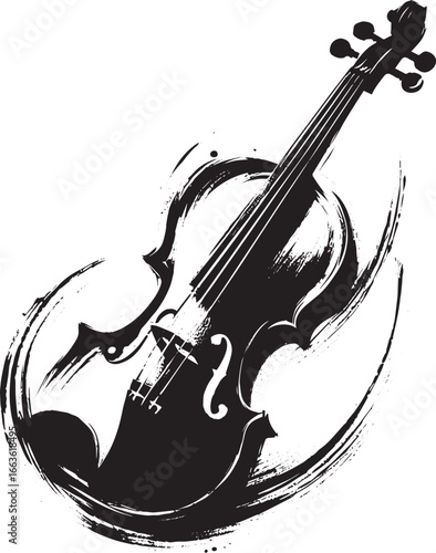 Elegant monochrome violin illustration, minimalist brushstroke d