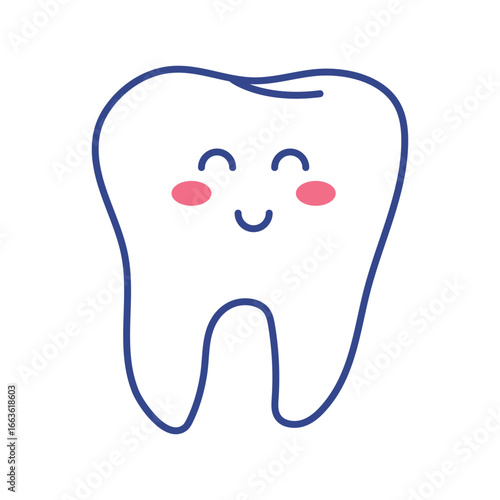 Happy tooth vector flat illustration. Cartoon tooth character.
