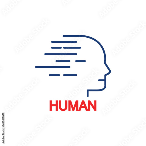blue linear human logo isolated on white. stroke flat trend modern simple geometric logotype graphic art minimal design. concept of visual identity of leadership or worker or user interface element