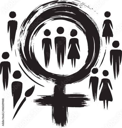 Feminist symbol formed from brushstrokes, symbolizing equality,