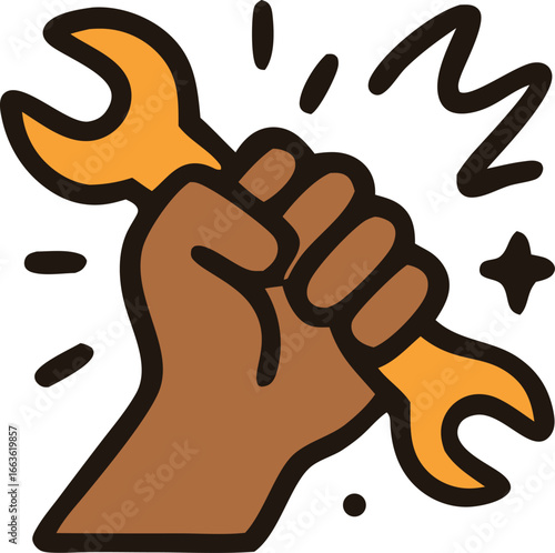 Empowering Tools: An illustrative image showcases a clenched fist firmly gripping a wrench, symbolizing strength, skill, and the power of creation and repair. 