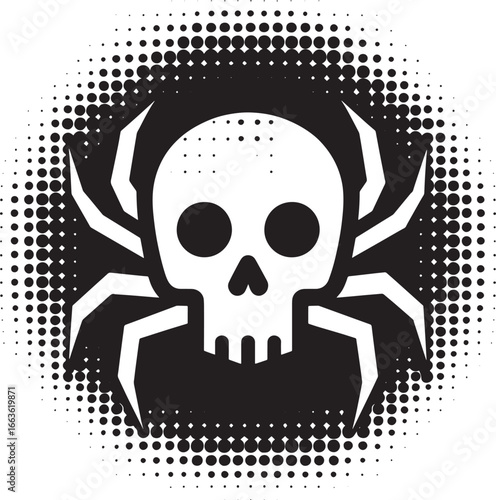 Unique skull spider design with halftone effect in black and white illustration graphic