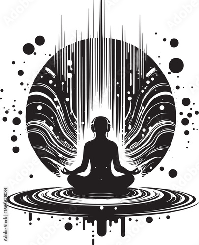Meditative Silhouette Against Abstract Background: Harmony, Peace, and Spiritual Exploration