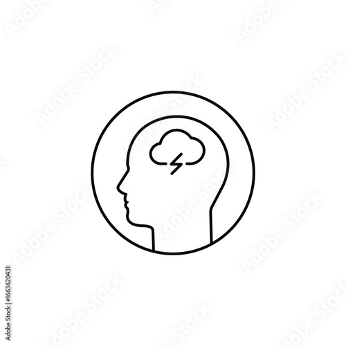 head with cloud like bad mood thin line icon. linear flat simple trend modern logotype graphic stroke art design isolated on white. concept of bipolar disorder or hard overload or burnout at work