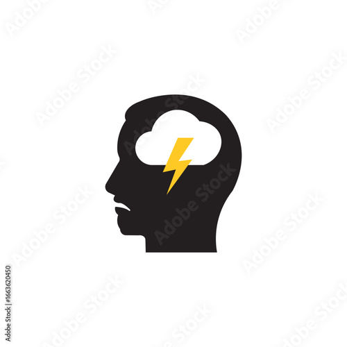 abstract head with cloud like bad mood icon. flat simple trend modern grief logotype graphic art design isolated on white background. concept of bipolar disorder or hard overload or burnout at work