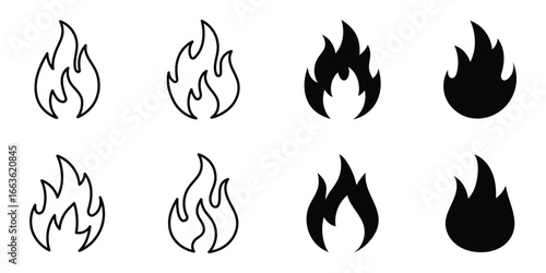 Fire flame icon vector, vector set of flame, fire clipart illustration