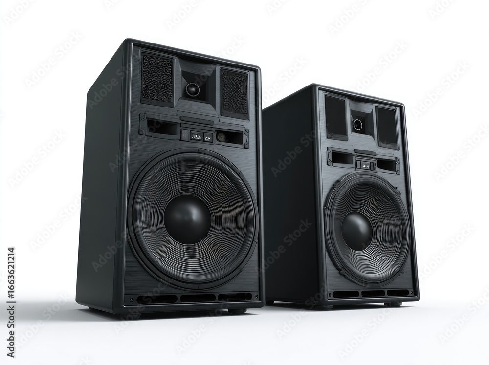 Fototapeta premium Two black speakers on a white background