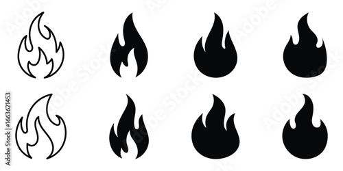 Fire flame icon vector, vector set of flame, fire clipart illustration