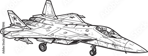 Detailed Woodcut Illustration of a Su-57 Felon Stealth Fighter J