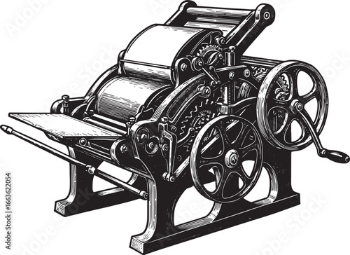 Vintage Letterpress Printing Press Engraving: Classic Graphic Ar
