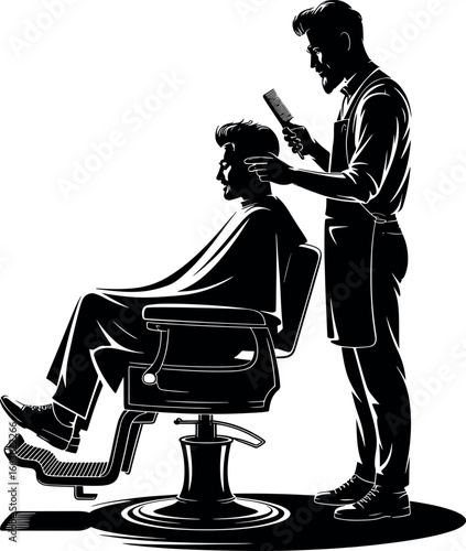 Barbershop vector illustration showcasing a barber styling a clients hair with a comb in a classic setting professional grooming services and stylish haircuts