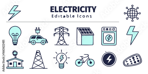 Collection if electricity power icons vector glyph 