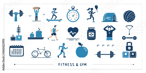 Set of fitness and gym icons vector glyph 