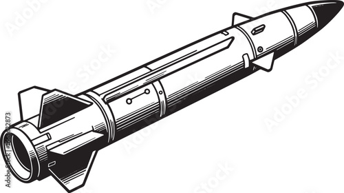 Monochrome Missile Depiction with a Vintage Woodcut Style and Is