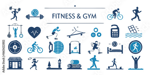 Collection od gym and fitness icons vector glyph 