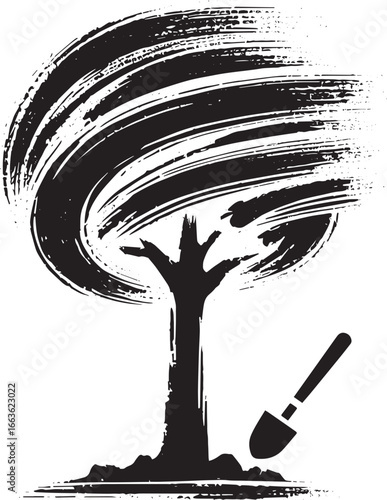 Abstract brush stroke tree planting concept icon for environment