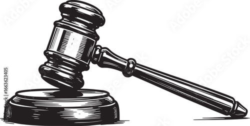 Engraved Gavel: Symbol of Law and Justice in a Detailed Monochro
