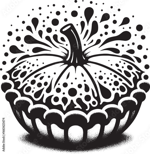 Monochrome Illustration of a Pumpkin Pie: Artistic Depiction of a Delicious Dessert