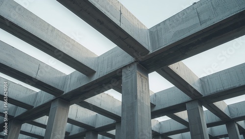 Concrete beams and pillars forming geometric grid structure
