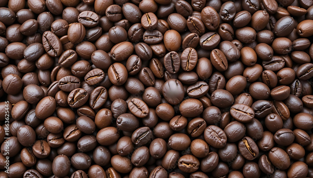 Fototapeta premium Macro Close-up of Roasted Coffee Beans, a Rich Dark Brown Texture Background Perfect for Coffee Shops and Cafe Concepts
