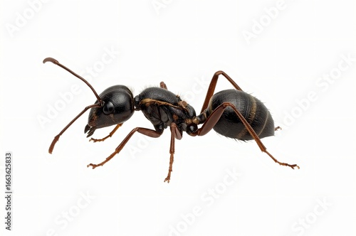 Black carpenter ant profile, isolated, studio, white background, pest control
