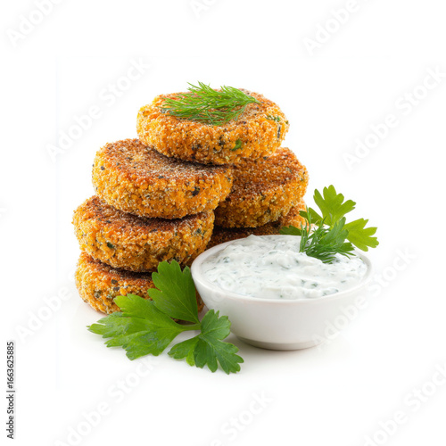 Delicious Golden-Brown Carrot Cakes with Creamy Dill Sauce