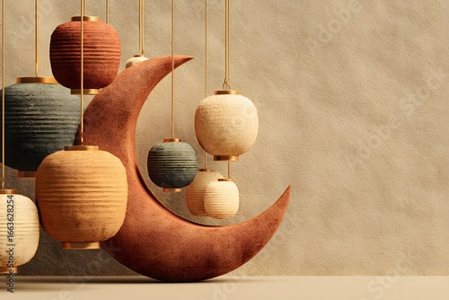 Elegant Islamic Lanterns and Crescent Moon Decoration for Ramadan Celebrations