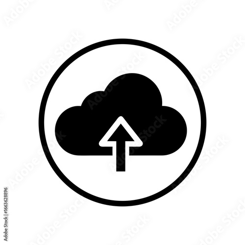 Clean silhouette of upload arrow to cloud isolated on white background minimalist technology vector illustration