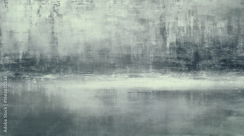 Obraz premium Serene abstract painting with gray and soft graphite tones layered with faint white, creating misty, reflective atmosphere. texture suggests calm, ethereal landscape
