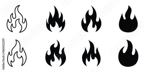 Fire icon set, flame icon sign symbol collections, vector illustration, fire flames set, set of fire flame icons, fire flame icons on white background