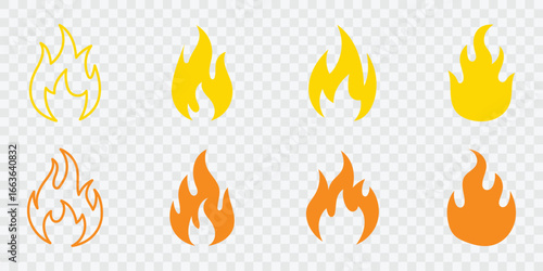 A collection of simple, flat vector flame icons. Perfect for web design, app interfaces, and graphic projects.