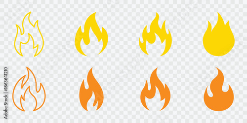 A collection of simple, flat vector flame icons. Perfect for web design, app interfaces, and graphic projects.