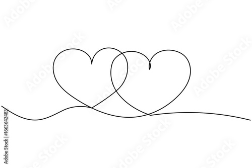 Minimalist heart symbol created in continuous one line art style, perfect for romance and love themes