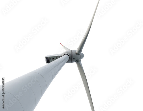  Angled Side View of Wind Turbine with Rotating Blades, Isolated PNG