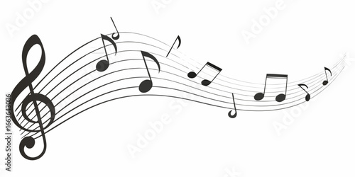 Musical notes and treble clef on a staff vector illustration