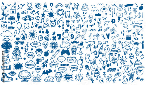 April fools day funny doodle set 1. Vector illustration.