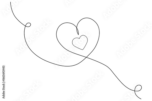 Minimalist heart symbol created in continuous one line art style, perfect for romance and love themes